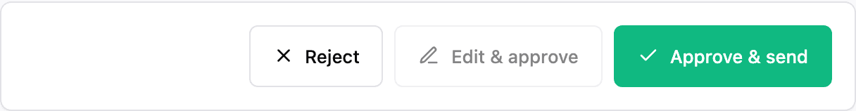 The approval bar from the Autara queue: Reject, Edit & approve, and Approve & send buttons